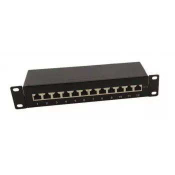 IT-BUDGET 10 inch patchpanel - afgeschermd - Cat.6A - 500MHz - 12 poorten RJ45 - PoE+ geschikt - 1U - zwart (90ITB10PP6AS)