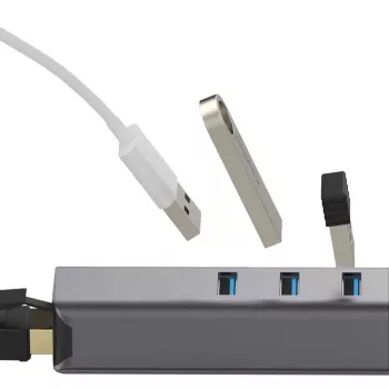 EXSYS EX-1133-N-3 USB 3.2 Gen 1 hub met 3x USB-A-aansluitingen en Gigabit Ethernet (USB-C)