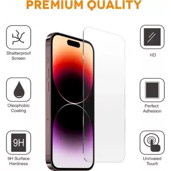 CYOO Pro displayschermfolie voor Apple iPhone 15 Plus - gehard glas, 9H hardheid, 2,5D afgeronde randen, volledige lijmlaag, bubbelvrije installatie CY123297
