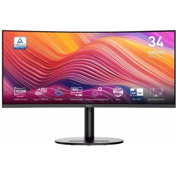 MSI Modern MD342CQPDE 34 inch UWQHD 120Hz gebogen zakelijke monitor met USB-C 98W PD, KVM-switch en ingebouwde luidsprekers