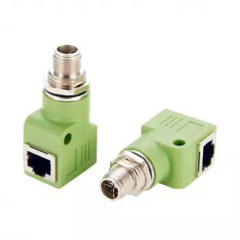 EXSYS M12 X-codering 8-polig stekker naar RJ45 bus 90° industriële Ethernet-adapter, 10Gbps, IP67, afgeschermd EX-49542
