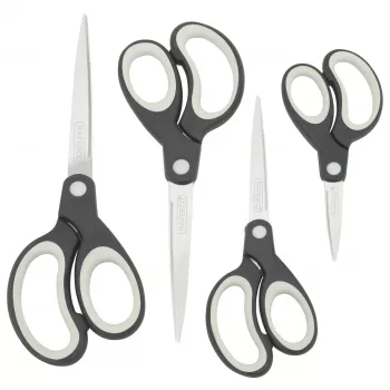 Rapesco Soft Grip schaar-set, 4 delen, roestvrijstalen bladen, zwart/grijs 1574