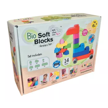 Gerardo's Toys GT3100 zachte bouwstenen set met wielen, 14 delen (10 bouwstenen + 4 wieldelen)