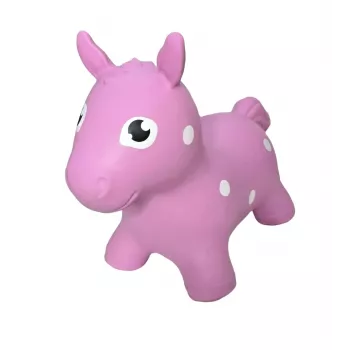 Gerardo's Toys roze hobbelpaard – hobbelspeelgoed voor kinderen, slijtvast PVC, draagvermogen 50 kg, zithoogte 28 cm, CE- en EN71-gecertificeerd