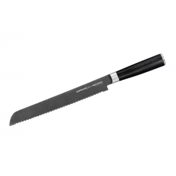 SAMURA Harakiri broodmes 230 mm Stonewash AUS-8 staal kartelslijping zwart ABS handvat