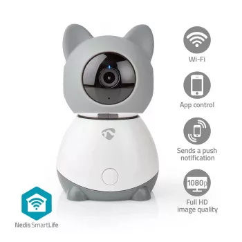 Nedis WIFICI30CGY draadloze IP-bewakingscamera voor binnen – 720p HD, nachtzicht, tweeweg-audio