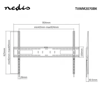 Nedis vaste tv-muursteun voor 60-100 inch schermen, max. 75 kg, VESA 200x200 tot 800x400, zwart