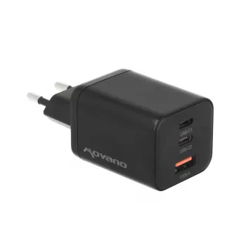 MOVANO GaN 65W 2x USB-C PD + USB-A oplader (zwart)