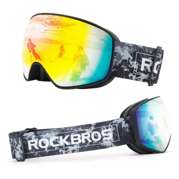 Rockbros SP284 kinderskibril anti-fog UV400 grijze lens rode spiegel zwart