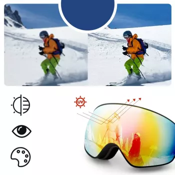 Rockbros SP284 kinderskibril anti-fog UV400 grijze lens rode spiegel zwart
