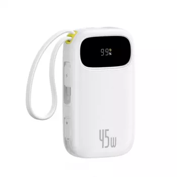 Baseus EnerFill FC31 QPow3 10000mAh 45W powerbank met digitaal display en 2 geïntegreerde USB-C-kabels - wit