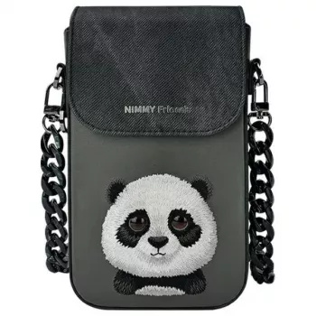 Nimmy Big Eyed Pet 2.0 Panda schoudertas voor telefoon - zwart PU-leer