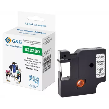 G&G polyester etiketband-cartridge transparant 19 mm x 5,5 m zwarte print voor Dymo Rhino RL-D-Po-622290-BK/CL-19MM*5.5M