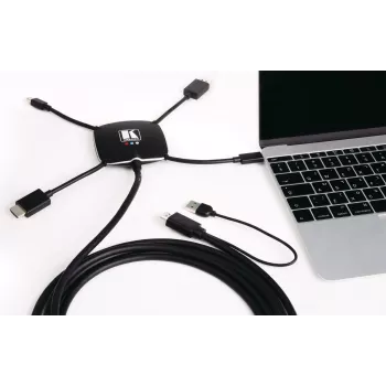 Kramer K-SPIDER multi-format presentatie-adapterkabel - HDMI/DisplayPort/Mini DisplayPort/USB-C naar HDMI/USB - 3,05 m - 4K actief 91-00015599