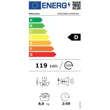 Electrolux EW6D28BE 8kg warmtepompdroger, A+++ energie-efficiëntieklasse, wit