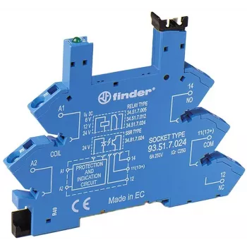 Finder relaisvoet 93.51.8.240, veerkrachtklemmen, DIN-rail, blauw, voor 34.51/34.81