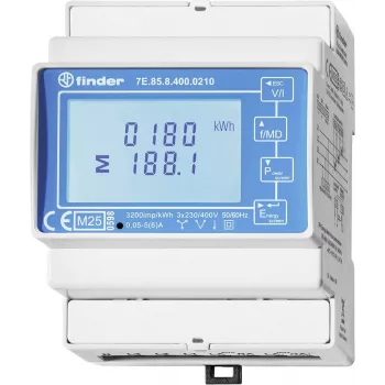 Finder 7E.85.8.400.0212 eenfasige digitale energiemeter, 230 V AC, 40 A, DIN-rail, 1 module, S0-impulsuitgang