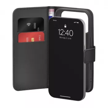 PURO boekhoesje voor iPhone 17 Pro, Black Eco-leer met 2 kaartvakken PUIPC17P63BOOKC8BLK