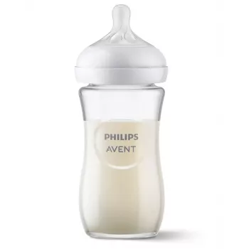 Philips AVENT Natural Response glazen babyfles 240 ml, Medium Flow speen, 1m+