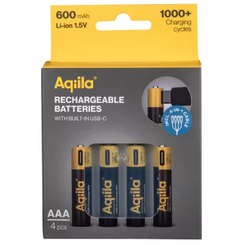 AQIILA AAA NiMH accu's met USB-C, 1,2 V, 600 mAh, 4-pack AQ60AAA374C4