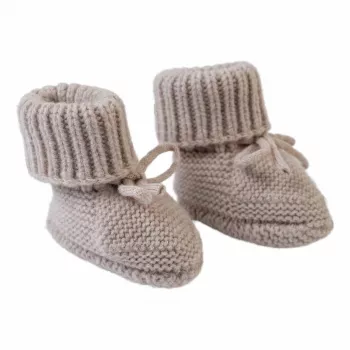 Lodger Slipper Folklore Merino-wollen babyschoenen, beige, 0-6 maanden