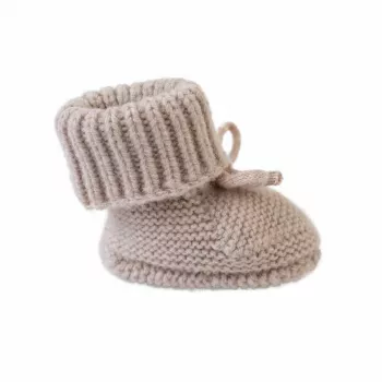 Lodger Slipper Folklore Merino-wollen babyschoenen, beige, 0-6 maanden