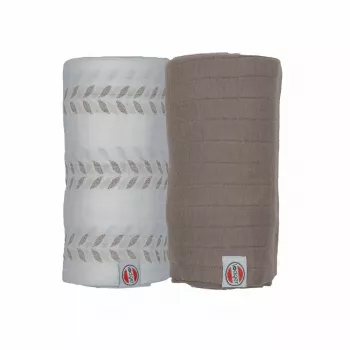Lodger Swaddler Solid Matcha katoenen mousseline puckdoek, Birch/Buffalo, 110x110 cm, 2-pack