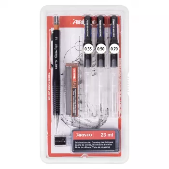 ARISTO mg1 pro college tekenvulpen-set, 3 vulpen 0,35 / 0,50 / 0,70 mm, 6-delig (AR64311)