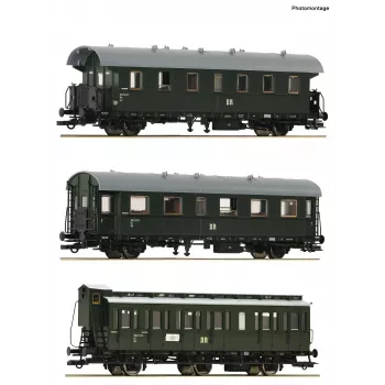 Roco 6200131 H0 DR lokaalspoortreinset 2: 2x personenrijtuig 2e klas Bip en 1x coupérijtuig 2e klas B3
