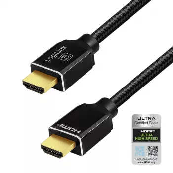 LogiLink HDMI-kabel A/M naar A/M 8K/60Hz 48Gbps metaal nylon gecertificeerd zwart 2m