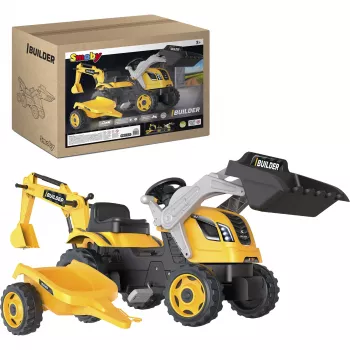 Smoby Builder Max trapttractor met aanhanger, geel