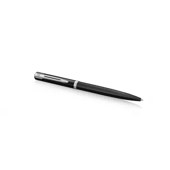 Waterman Impression balpen – zwarte lak, chroom sierring, middelblauw 2225498