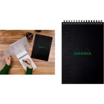 RHODIA GREENPAD spiraalnotitieboek A5+ gelinieerd zwart 160x210mm 90gsm 80 vel 119929C