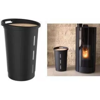 EDA Pellets-opbergbox, 38 liter, zwart kunststof met houten deksel, 20 kg capaciteit – 1 stuk (010478 NO)