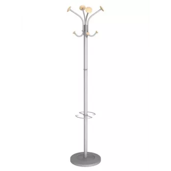 MAUL Stily kapstok met parapluhouder, zilver, houten haken, 8 haken, 1750 mm 9403270