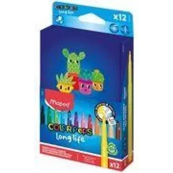 Maped COLOR'PEPS Long Life 2 stiften, 12 verschillende kleuren, 1,5 mm middelste ronde punt, geventileerde veiligheidsdop, wasbare inkt, kartonnen etui 844006