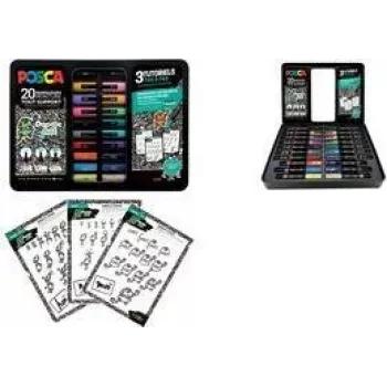 POSCA pigmentmarker Doodle Art set, 20 markers in metalen doos (6 x PC1MC, 7 x PC3M, 7 x PC5M) M POSCA/20 021