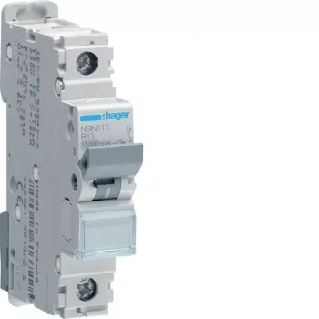 Hager NBN113 1-polige 13A B-karakteristiek 10kA installatieautomaat (MCB), 1 module