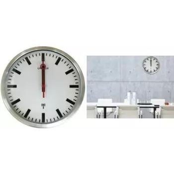 UNILUX STATION radiografische wandklok, 350 mm, zilveren stationsstijl, zwarte vierkante wijzers 400124567