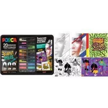 POSCA pigmentmarker set STREET VIBES, 20 markers in metalen doos (6 x PC1MC, 7 x PC3M, 7 x PC5M) M POSCA/20 018