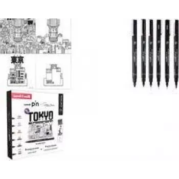 uni-ball fineliner PIN TOKYO, 6-delige creatieve set, watervaste pigmentinkt, metalen punt (CF PIN/6 001)
