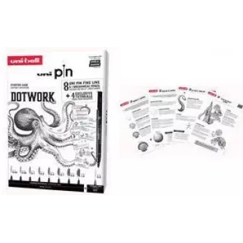 uni-ball DOTWORK startset uni pin, 9-delige etui met 8 fineliners en 1 Shalaku S vulpotlood (CF PIN/8 005)
