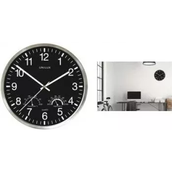UNILUX WETTY wandklok 300 mm zwart met thermometer en hygrometer 400140807