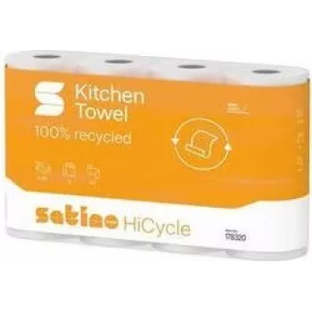 satino by wepa HiCycle keukenpapier, 3-laags, hoogwit recycling-tissue, driehoeksembossing, 1 rol 178320