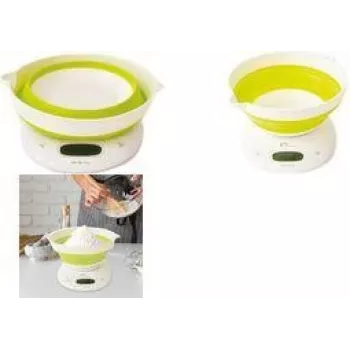 Little Balance LB 8064 opvouwbare keukenweegschaal met kom, wit/lichtgroen, 5 kg