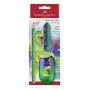 Faber-Castell Dino Jumbo schrijfpakket, groen, 3 pennen, 3 mm stift, ergonomisch driehoekig, breukvast, vanaf 3 jaar 111529