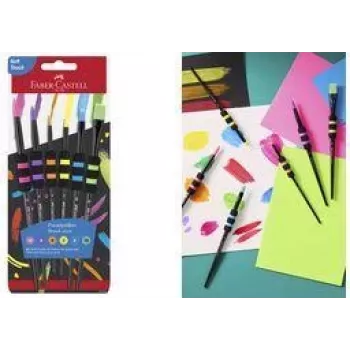 Faber-Castell synthetische haren penselen set met 6 stuks en soft-touch greepzone, robuust, zachte synthetische - 1 stuk (481622)