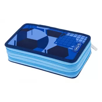 HERLITZ Blue Goal dubbele etui, 23-delig, 2 vakken, rits, gekleurde binnenvoering 400205859