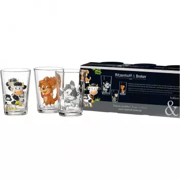 Ritzenhoff & Breker HOFTIERE boerderijdieren 3-delige drinkglazen-set, decoratieve motiefdruk 819243