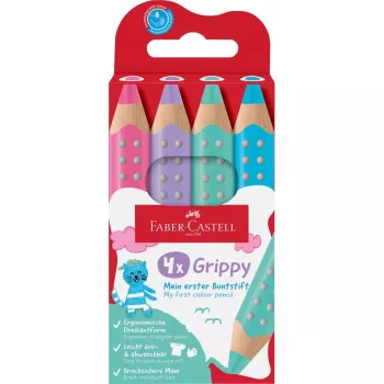 Faber-Castell Grippy Pastel driehoekige kleurpotloden, 4-pack, jumbo zachte punt voor kleine kinderhanden 110702